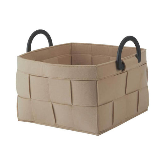 Aufbewahrungskorb geflochten klein in Beige – Badkorb aus Filz mit Bambusgriffen, Modell Dix von Aquanova