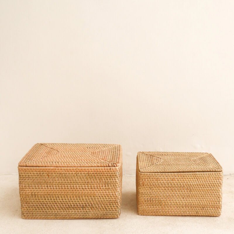 Aufbewahrungskorb "Graha Soeji" mit Deckel aus Rattan: Der Korb/die Kiste ist ein rechteckiger Korb.