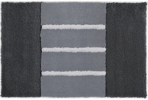 Badteppich Step von Rhomtuft in Zink, Blei und Perlgrau als Maßanfertigung in rund, oval oder achteckig – hochwertig und individuell für das Badezimmer.