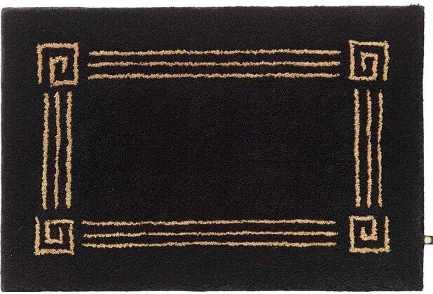 Badteppich Olymp von Rhomtuft in Schwarz mit Goldlurex – hochwertig und stilvoll für ein modernes Badezimmer.