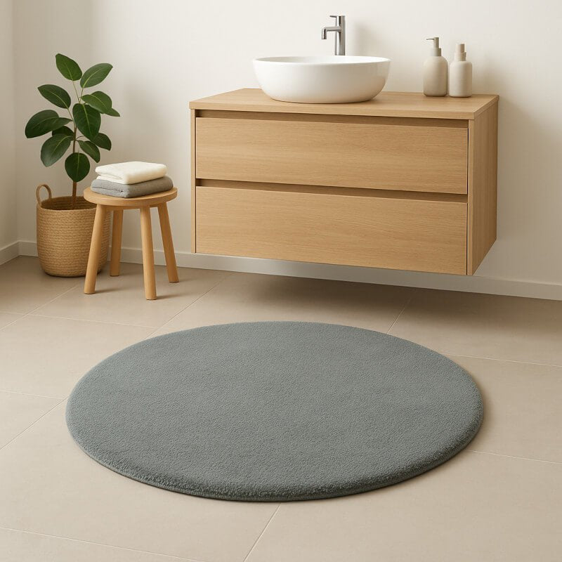 Runder Badezimmerteppich 120 cm in Grau – Modell Aspect von Rhomtuft, hochwertig und modern