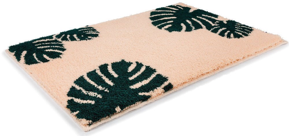 Rhomtuft Monstera Badezimmerteppich nach Maß, Crevette/Sumatra: Teppich mit Palmen-Motiv für Ihr Bad.