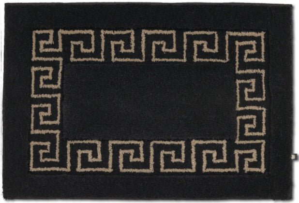 Badteppich Mäander von Rhomtuft in Schwarz und Kastanie als Maßanfertigung – hochwertig und individuell für ein modernes Badezimmer.