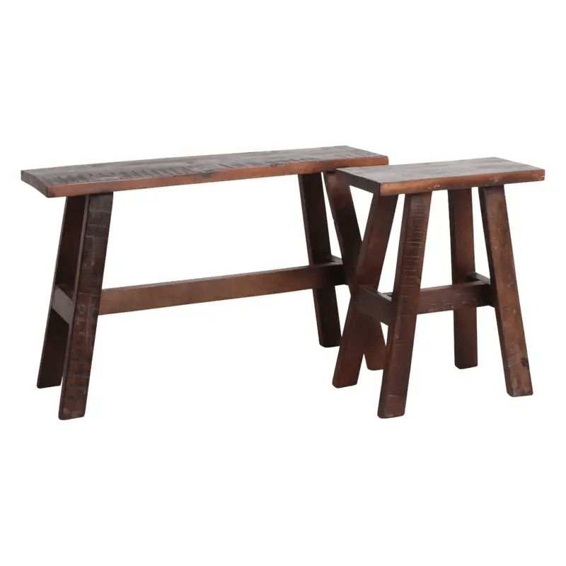 Massive Holzbank im Raw-Materials-Stil – vielseitig als Beistelltisch, Sitzbank oder Ablage im natürlichen Industrial-Look verwendbar