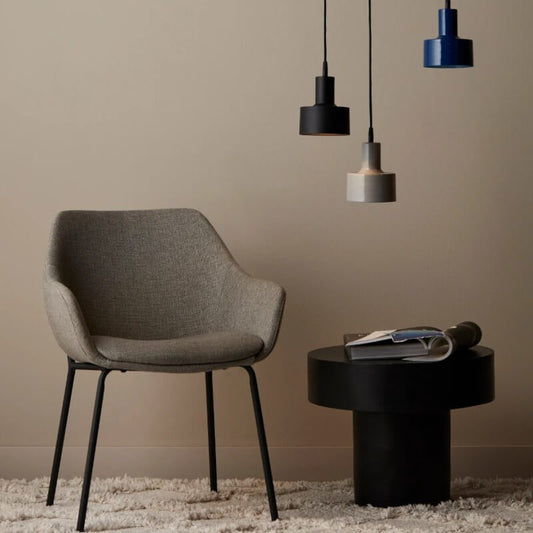 Kleine Pendelleuchten aus Metall in Schwarz, Beige und Blau