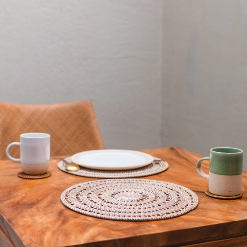 Modernes Tischset "Iluh Soeji" aus Rattan: Das runde Platzset im Boho-Stil ist ein stilvolles Tischset.