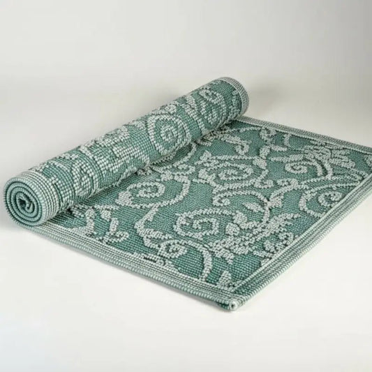 Vintage Badvorleger in Grün mit Paisley-Muster von Evelyn Kahle – weicher Baumwollteppich für Dusche, Bad oder Gästezimmer