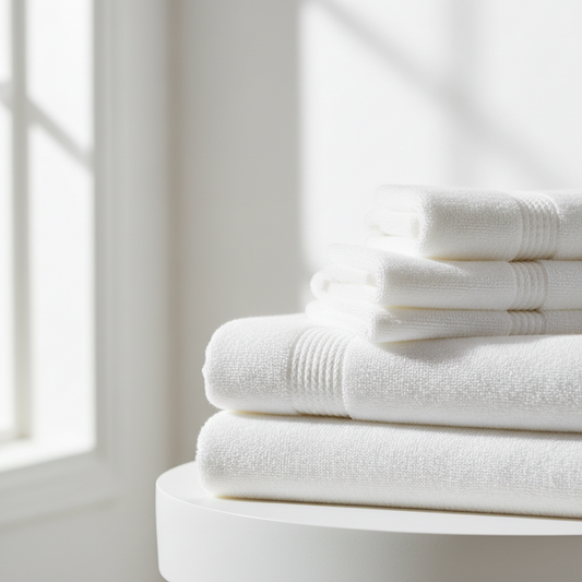 Weiße Handtücher im modernen Badezimmer – zeitlos, weich und hochwertig