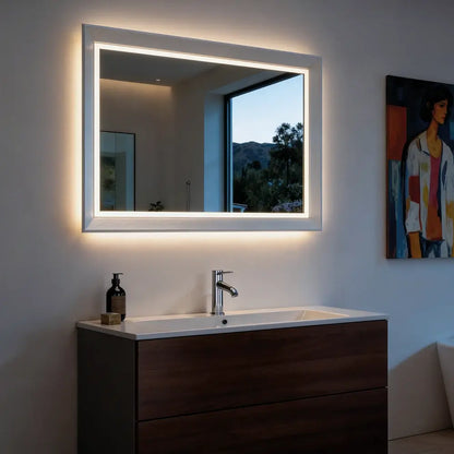 Argento LED Badezimmerspiegel mit Aluminiumrahmen natur eloxiert und optionaler Rückwandbeleuchtung von Vogelsang