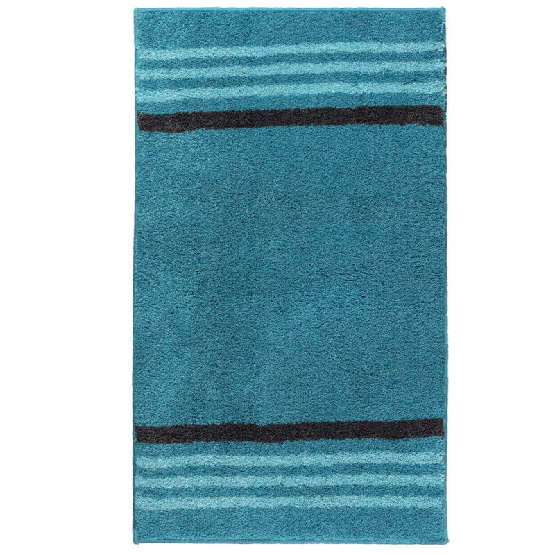 Badematte Lima in Aqua Blau – moderner Badezimmerteppich mit Streifen, weich und pflegeleicht.