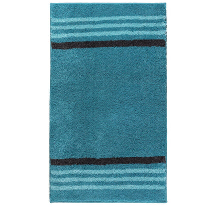 Badematte Lima in Aqua Blau – moderner Badezimmerteppich mit Streifen, weich und pflegeleicht.