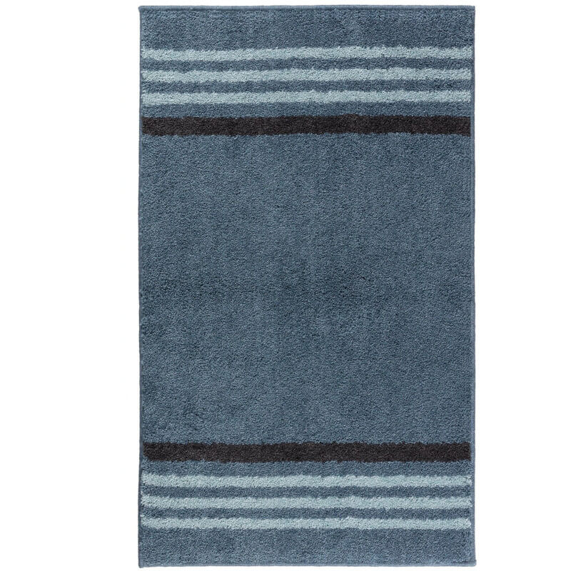 Badematte Lima in Ocean Blau – moderner Badezimmerteppich mit Streifen, weich und pflegeleicht.