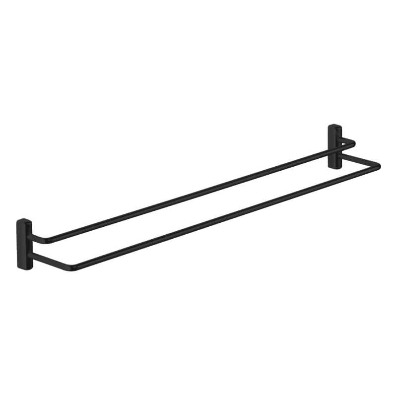 Badetuchhalter von Giese: Die schwarze Etagere mit 2 Stangen zum Kleben oder Schrauben ist ein stilvoller Badetuchhalter.