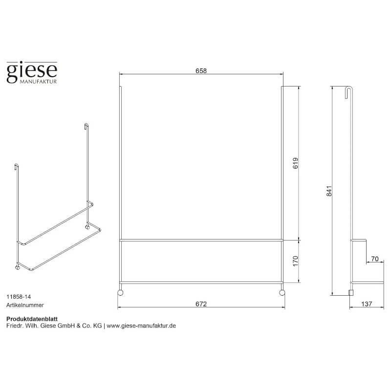 Badetuchhalter "Server" von Giese: Der Handtuchhalter zum Einhängen an der Duschtür (670mm) ist ein stilvoller Handtuchhalter.