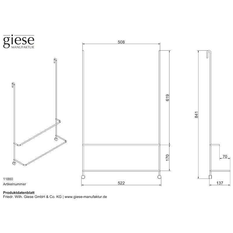Badetuchhalter "Server" von Giese: Der Handtuchhalter zum Einhängen (520mm) ist ein stilvoller Handtuchhalter.