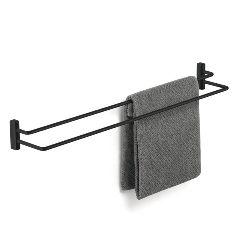 Badetuchhalter von Giese: Die schwarze Etagere mit 2 Stangen zum Kleben oder Schrauben ist ein stilvoller Badetuchhalter.