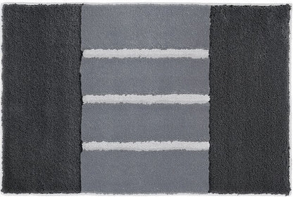 Badteppich Step von Rhomtuft in Zink, Blei und Perlgrau als Maßanfertigung in rund, oval oder achteckig – hochwertig und individuell für das Badezimmer.