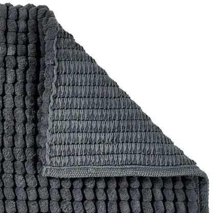 Detailansicht der rutschfesten, latexierten Unterseite des Aquanova Badteppichs Axel in Graphite Dunkelgrau für sicheren Halt im Badezimmer.