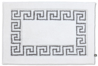 Badezimmerteppich Mäander Wunschmaß in Weiß-Kiesel, individueller Teppich mit elegantem Muster.