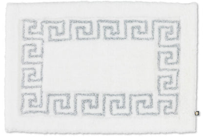 Rhomtuft Mäander Badezimmerteppich nach Maß: Eleganter Teppich in Weiß Silberlurex mit besonderem Glanz.