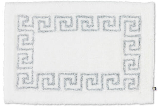 Rhomtuft Mäander Badezimmerteppich nach Maß: Eleganter Teppich in Weiß Silberlurex mit besonderem Glanz.