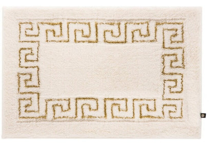 Badezimmerteppich nach Maß, Mäander in Natur-Jasmin mit Gold von Rhomtuft, ein natürlicher und individueller Teppich.