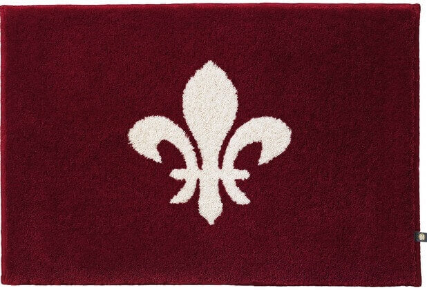 Badezimmerteppich Lilie von Rhomtuft in Bordeaux-Ecru, hochwertiger Teppich mit elegantem Muster.