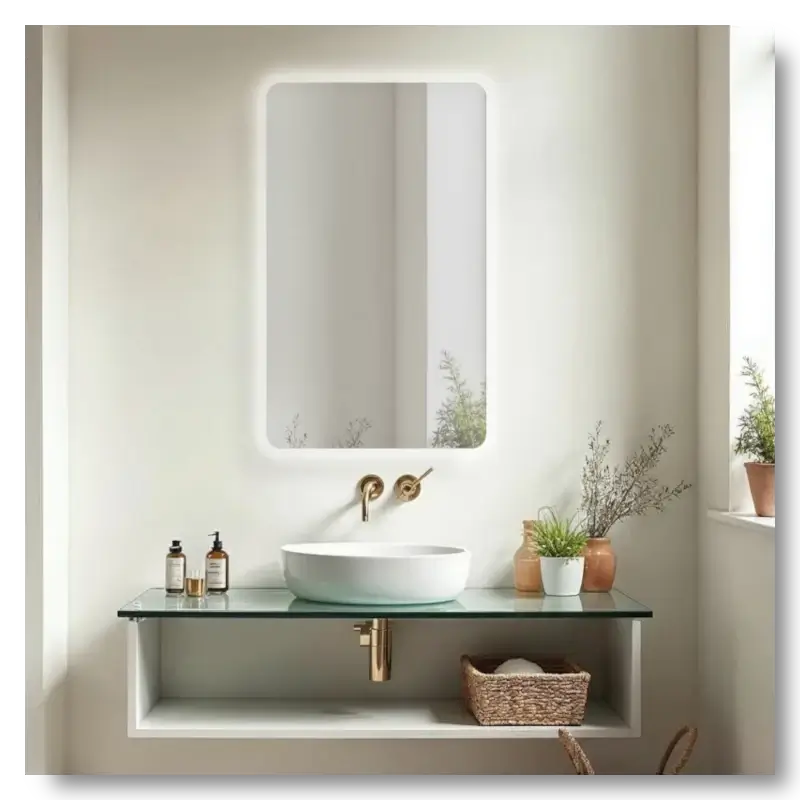 Badspiegel mit Lampe und LED-Beleuchtung – moderner Badezimmerspiegel mit integriertem Licht für optimale Ausleuchtung beim Schminken und Rasieren