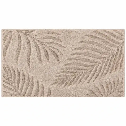 Badteppich Ferya in Beige – weiche Badematte mit Palmenmuster im Hoch-Tief-Effekt
