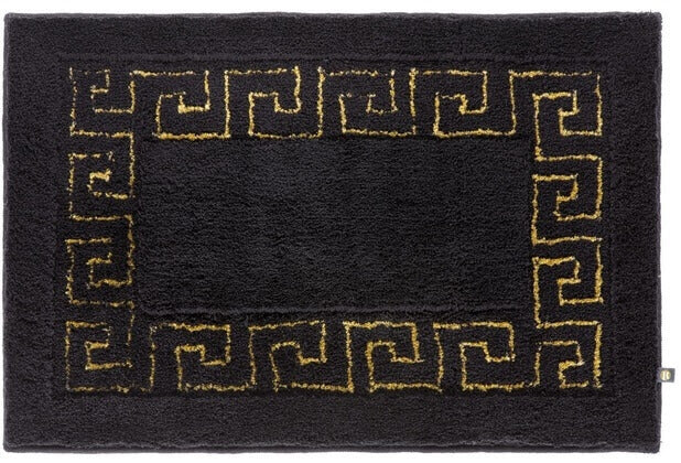Badteppich/Badezimmermatte Maßanfertigung, Mäander in Schwarz-Gold, ein luxuriöser und individueller Teppich.