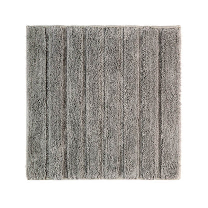 Grauer Baumwoll-Badezimmerteppich California Slatgrey, rutschfest und mit stilvoller Hoch-Tief-Struktur.