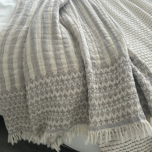 Baumwoll Plaid Natur Grau mit Struktur-Bordüre