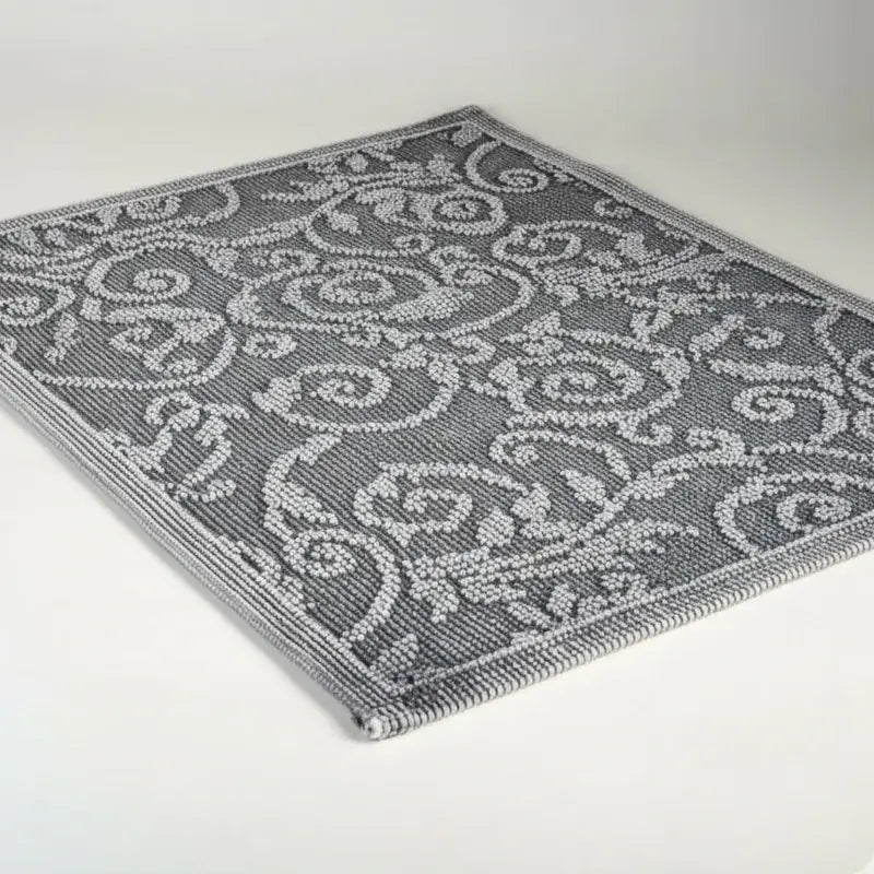 Vintage Teppichläufer aus Baumwolle von Evelyn Kahle in Dunkelgrau – eleganter Vorleger mit Paisley-Muster für Bad, Flur oder Wohnbereich