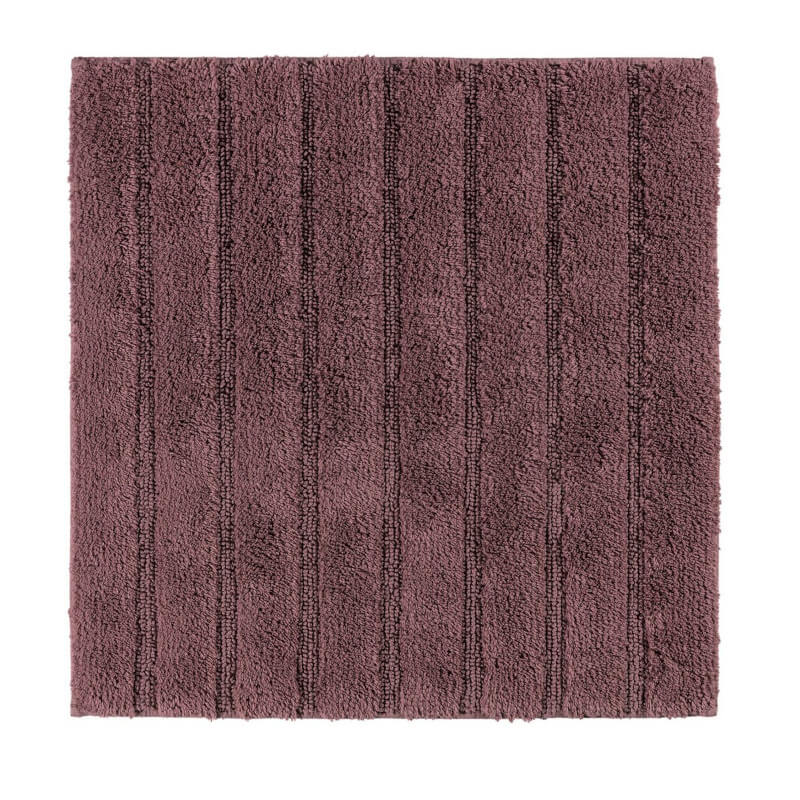 Baumwoll-Vorleger 60x60 cm mit Hoch-Tief-Streifen in Figue Aubergine – rutschfest, weich und dekorativ für Bad und Wohnbereiche