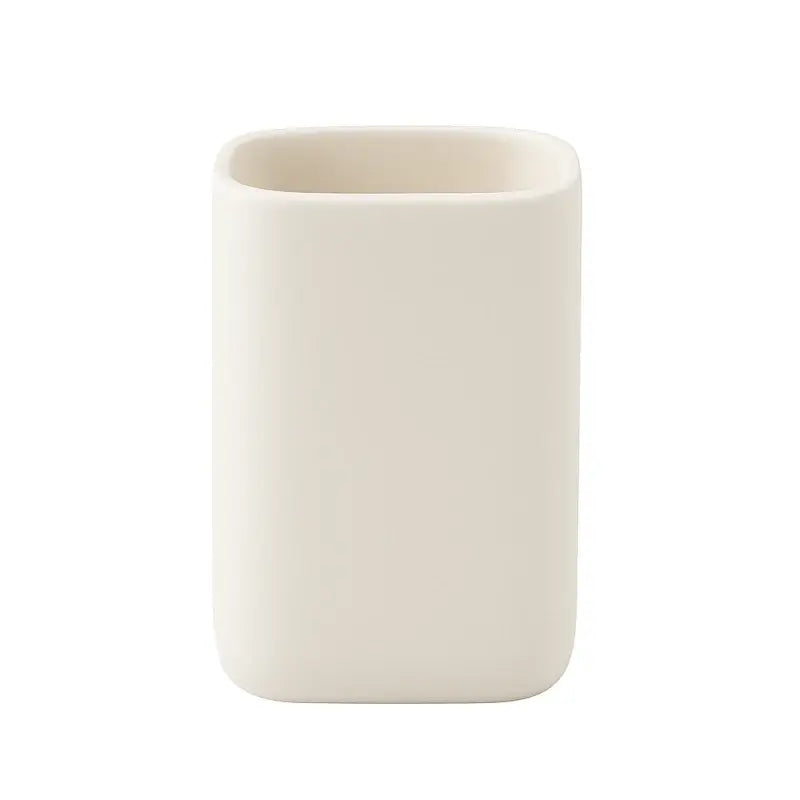 Becher Oscar in Offwhite – Keramik-Zahnbürstenhalter mit Holzdetail für ein stilvolles Badezimmer