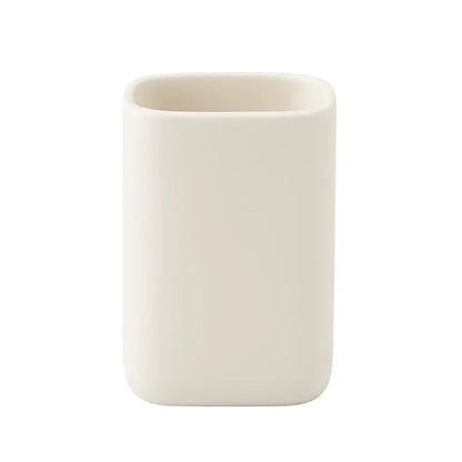 Becher Oscar in Offwhite – Keramik-Zahnbürstenhalter mit Holzdetail für ein stilvolles Badezimmer