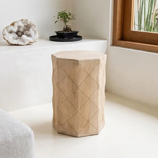 Beistelltisch Pacific aus Mangoholz – dekorativer Holzhocker als kleine Ablage für Wohnzimmer und Schlafzimmer