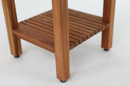 Vielseitiger Teakholz-Beistelltisch/Hocker mit Boden/Sitzhocker: Flexibel einsetzbar im Badezimmer.