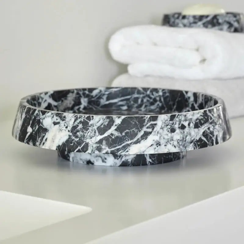 Edle Marmorschale mit einzigartiger Schwarz-Weiß-Maserung – Luxuriöse Deko- und Servierschale aus Naturstein. Perfekt für stilvolle Wohnaccessoires