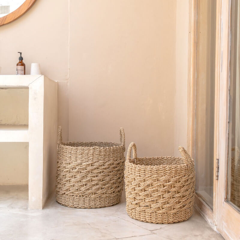 Geflochtener Boho-Korb Masila im Ibiza-Stil als Wäschekorb oder Dekokorb