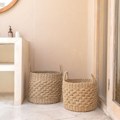 Geflochtener Boho-Korb Masila im Ibiza-Stil als Wäschekorb oder Dekokorb