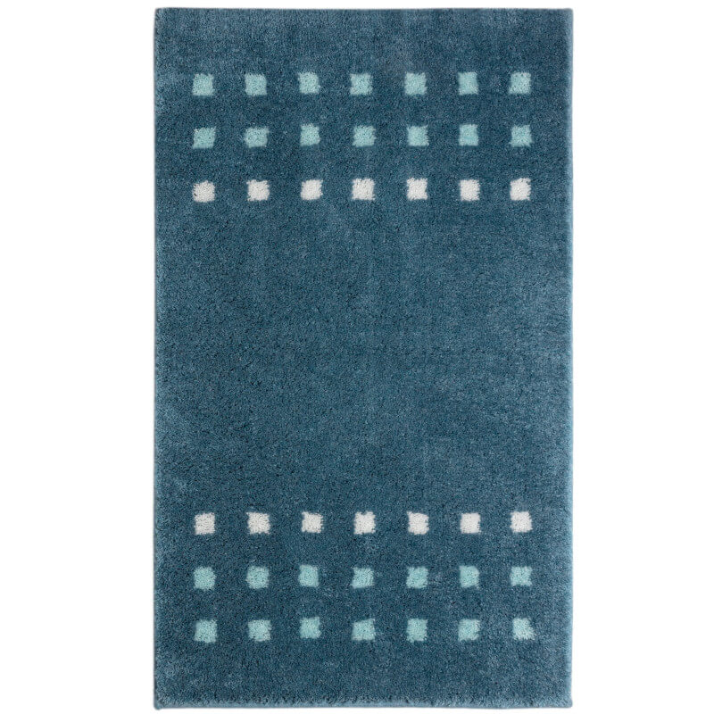 Gemusterte Hochflor Badematte in Ocean Blau – pflegeleichter, rutschfester Badteppich Brica für ein modernes Badezimmer.