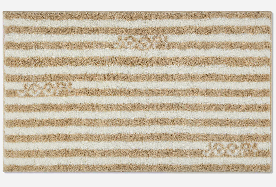 Hochwertiger Joop Badteppich Split mit weichem Flor und modernen Streifen in Naturtönen für stilvolle Badezimmer