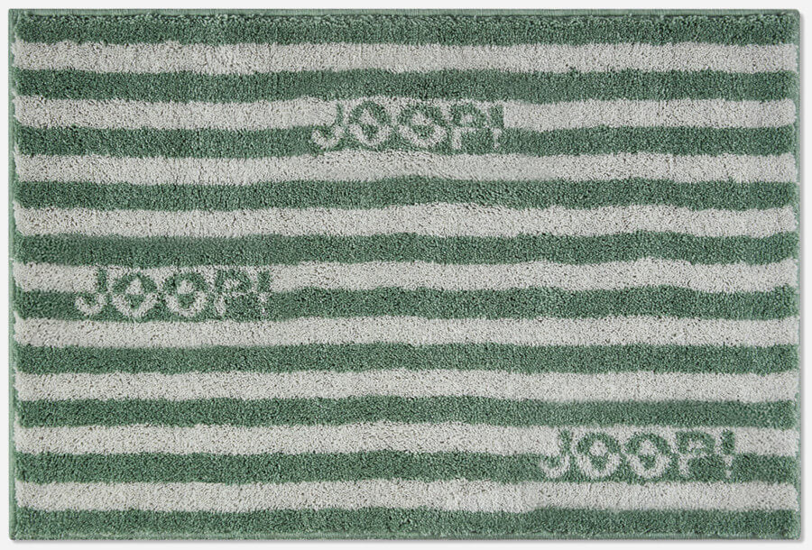 Gestreifter Badteppich Joop Split mit weichem Flor in Pinie Grün für ein modernes und elegantes Badezimmer