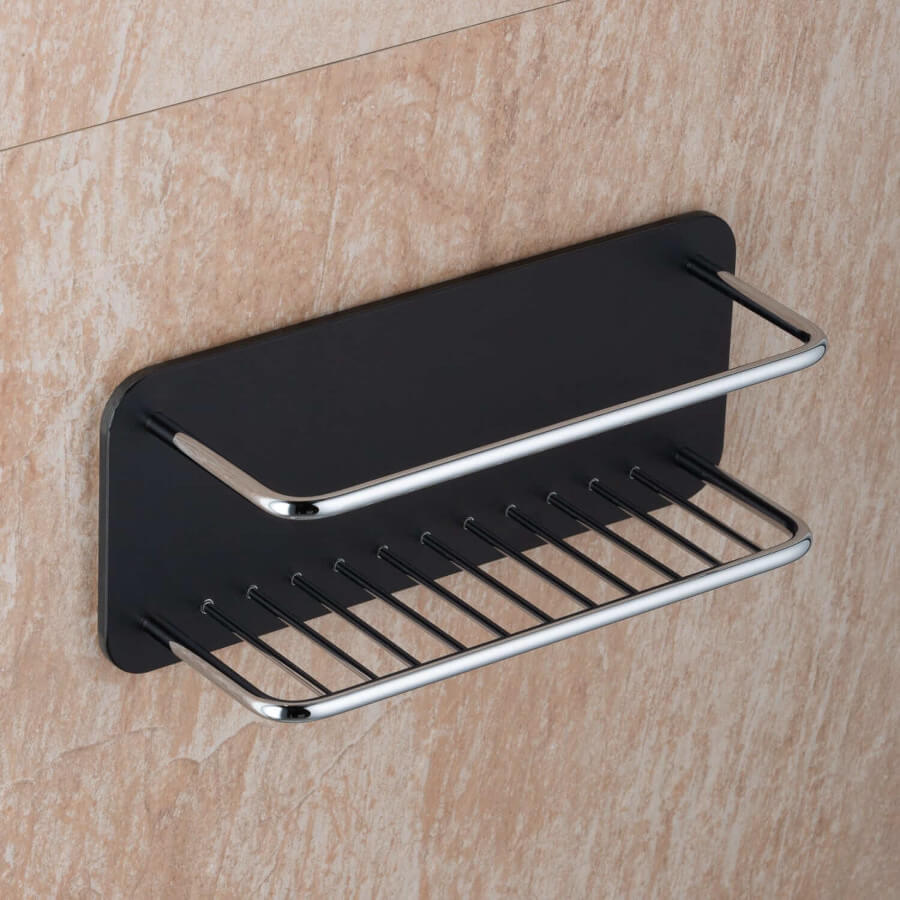 Giese Duschkorb zum Kleben, ohne Bohren, modern, hochwertig, Schwarz: Praktische Ablage für Ihre Dusche.