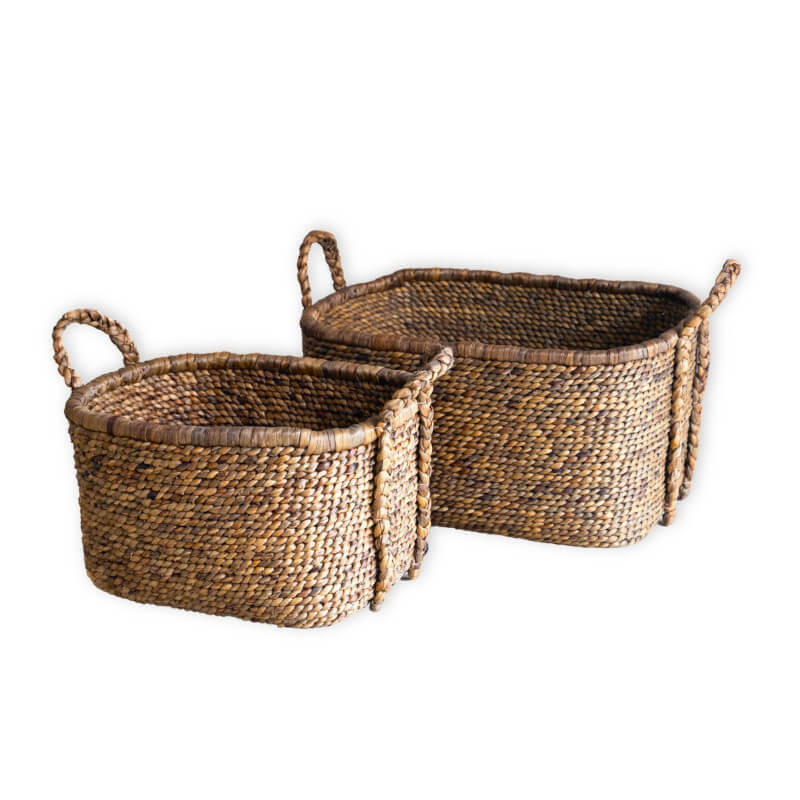 Große längliche Aufbewahrungskorb aus Wasserhyazinthe – geflochtenes Boho-Design – Modell Mentari
