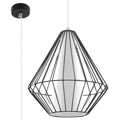 Industrial Hängelampe DEMI in Schwarz mit Drahtgitter-Design, perfekt für moderne Wohnzimmer.