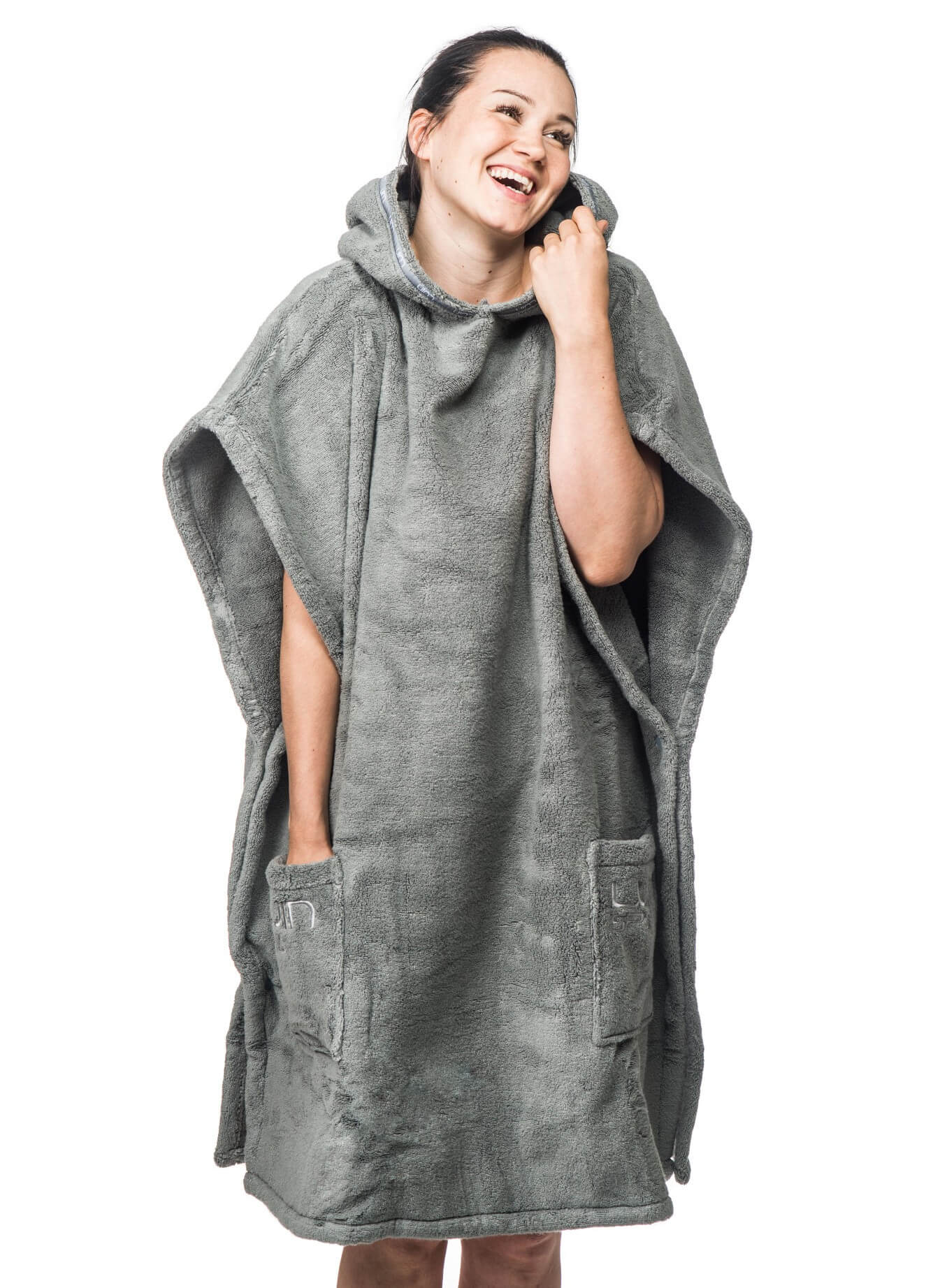 SPA Handtuch-Poncho, lang, Damen/Herren, Baumwolle, Granit/Dunkelgrau: Bequemer Poncho für nach dem Bad.