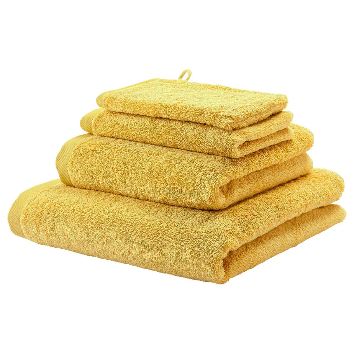 Handtuch-Set London in Mimosa Gelb von Aquanova – weiche Gäste- und Duschtücher aus Baumwolle für ein modernes Badezimmer.