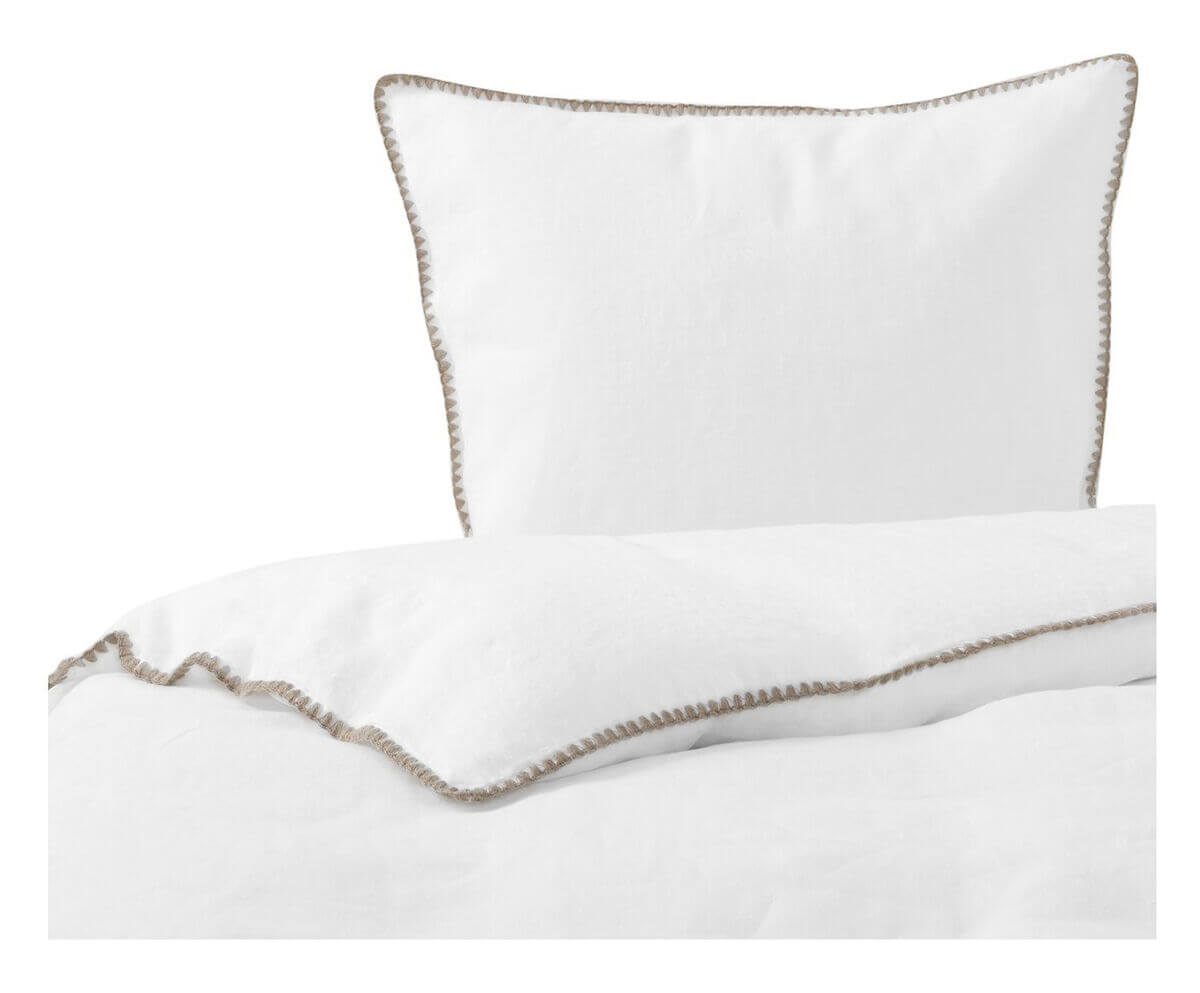 Passion for Linen Felice Hochwertige weiße Bettwäsche, Leinen-Baumwollsatin, Saum Sand: Hochwertige Bettwäsche für Ihr Schlafzimmer.